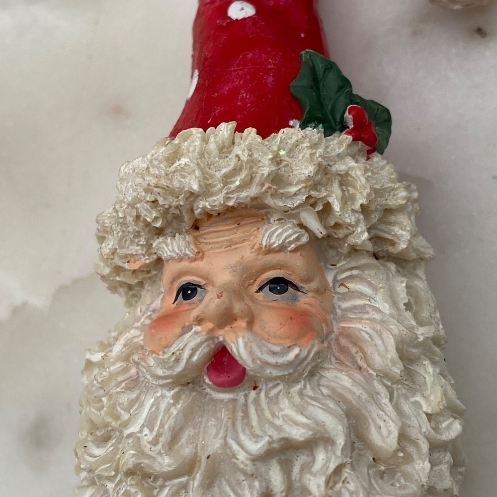 Vintage Christmas Ornament Lot Of 2 Santa Resin Tree Toys Candy Bell 4"
